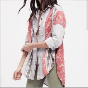 Free People Patchwork Distressed Oversized ladies top size Large